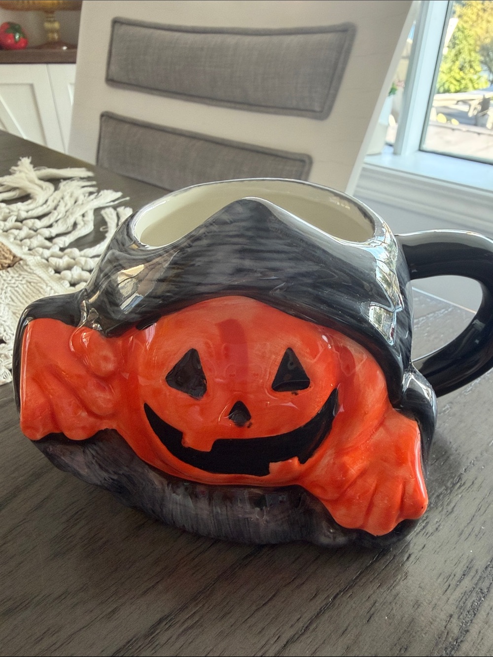 Halloween Pumpkin Face Ceramic Mug - Orange and Black